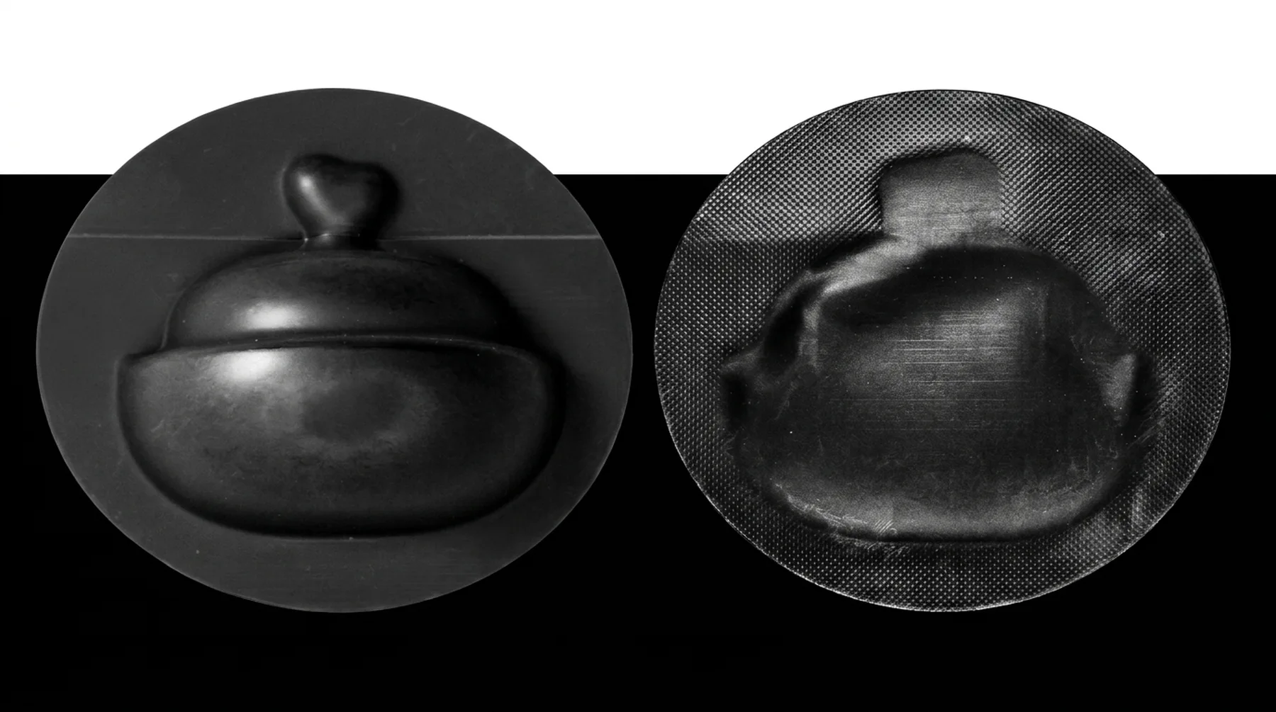 A deep-drawn round blister pack next to its sealed lid
