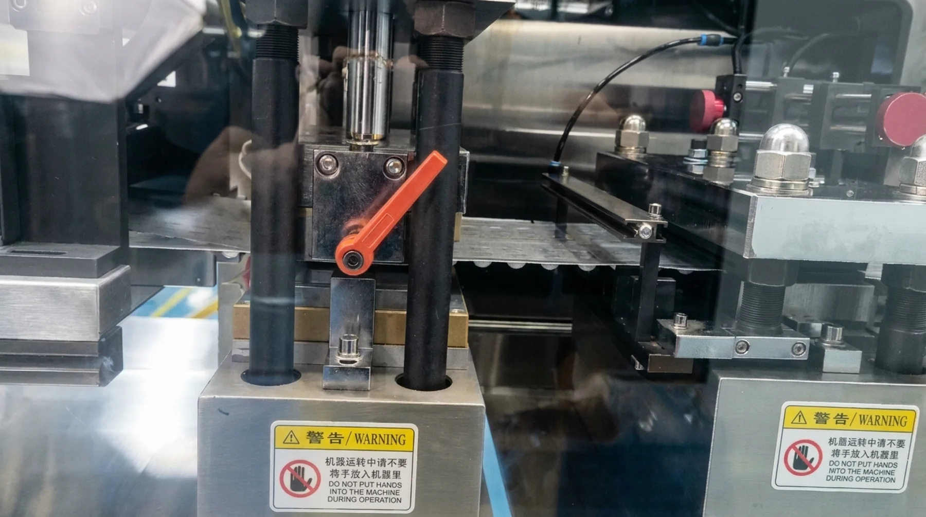 The cutting station of the packaging line with its die and guides